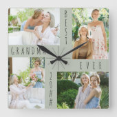 最高のGranda Ever 4 Photo Collage Green スクエア壁時計 (正面)