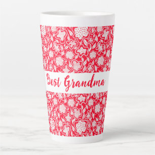 最高のGrandmaクロスステッチルックレッドホワイトフローラ カフェラテマグ