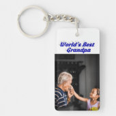 最高のGrandpaフォトブルー文字 キーホルダー (正面)