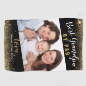 最高のGrandpa By Par家族フォト金ゴールドスパークル名 ゴルフタオル (横)