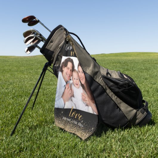 最高のGrandpa By Par家族フォト金ゴールドスパークル名 ゴルフタオル (グリーン)