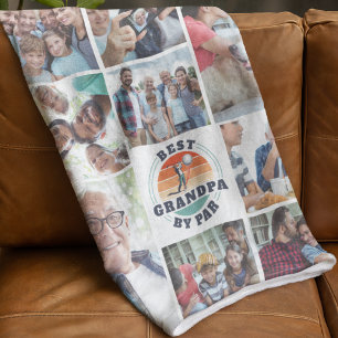 最高のGrandpa By Par Family Photo Collage Golfing フリースブランケット