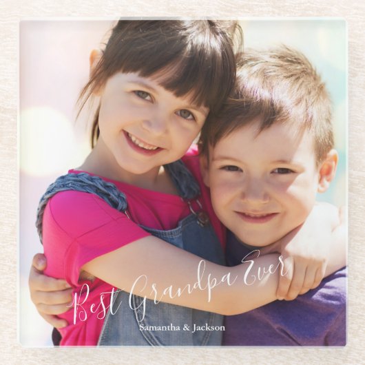 最高のGrandpa Everカスタムの写真名 ガラスコースター (正面)