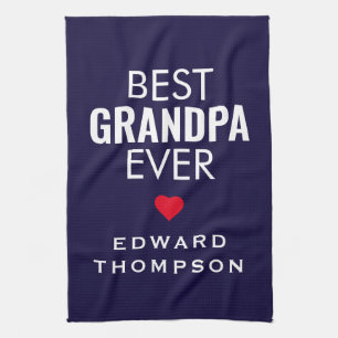 最高のGrandpa Everハート名ホワイトネイビー キッチンタオル