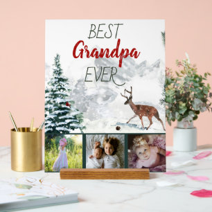 最高のGrandpa Ever素朴 Winter Scene Deer 3 Photo アクリルサイン