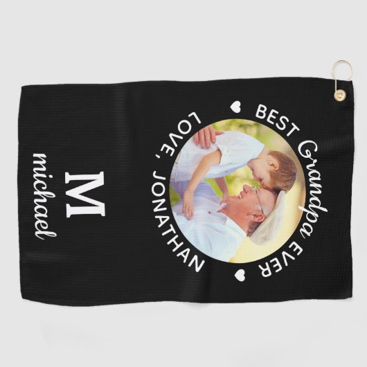 最高のGrandpa Ever パーソナライズされた Monogram Name写真 ゴルフタオル (横)