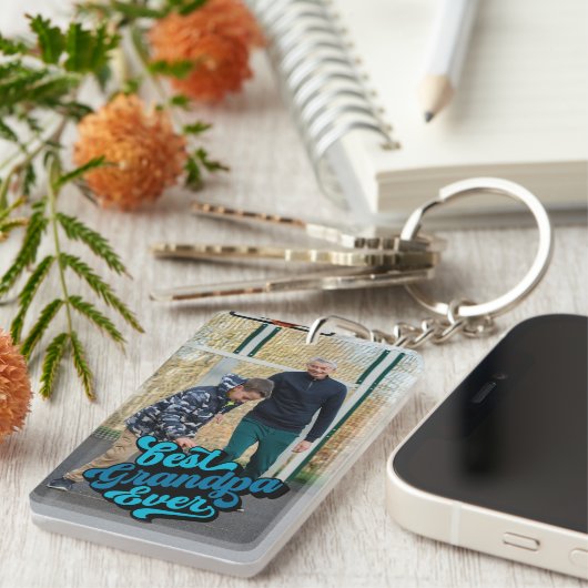 最高のGrandpa Ever |祖父写真 キーホルダー (正面右)