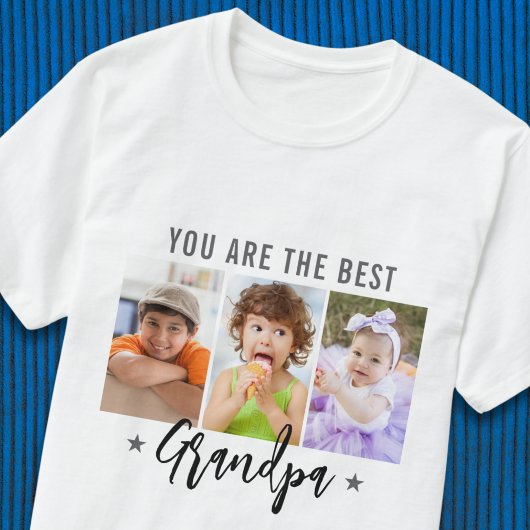 最高のGrandpa Ever 3枚の写真のギフトカスタムプレゼント Tシャツ