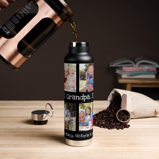 最高のGrandpa Ever 4フォトコラージュおもしろいKeepsake ウォーターボトル (コーヒー)