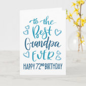 最高のGrandpa Ever 72nd誕生日タイポグラフィインBlue カード (黄色い花)