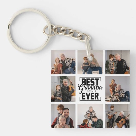 最高のGrandpa Ever 8 Photo Collage Keychain キーホルダー (正面)
