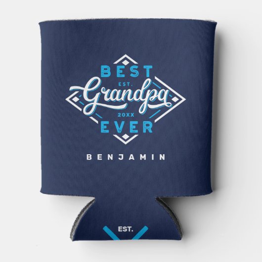 最高のGrandpa Ever Baseball Diamond Name & Monogram 缶クーラー (正面)