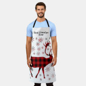 最高のGrandpa Ever Christmas deer red plaid エプロン (着用した状態)