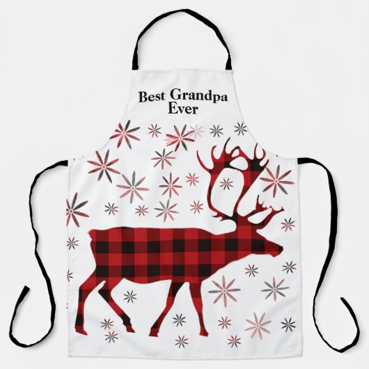 最高のGrandpa Ever Christmas deer red plaid エプロン (正面)
