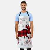 最高のGrandpa Ever Christmas Moose赤いプレイド エプロン (着用した状態)