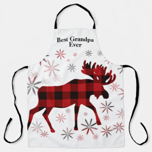 最高のGrandpa Ever Christmas Moose赤いプレイド エプロン