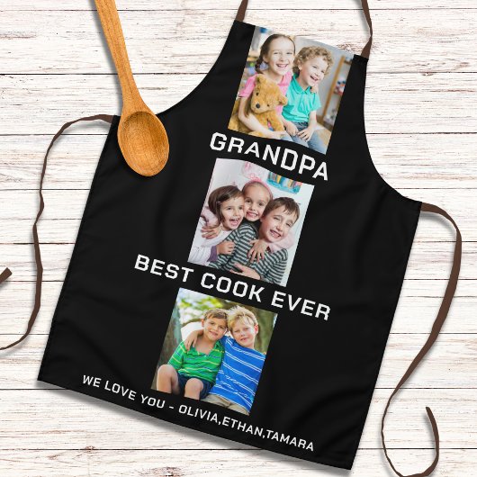 最高のGrandpa Ever Grandkids 3 Photo Collage Black エプロン