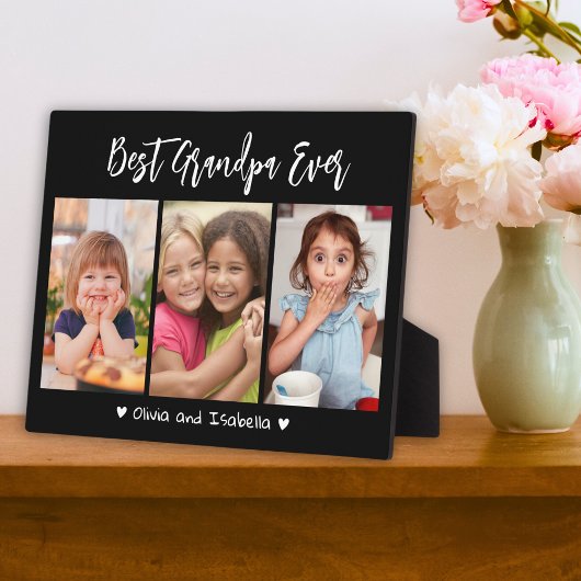 最高のGrandpa Ever Grandkids 3 Photo Collage Black フォトプラーク