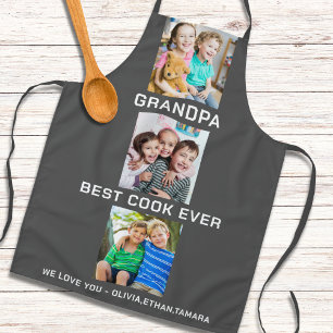 最高のGrandpa Ever Grandkids 3 Photo Collage Gray エプロン