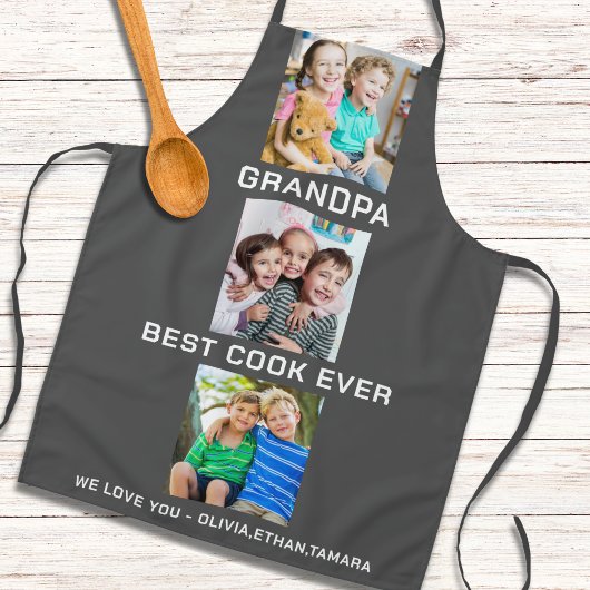 最高のGrandpa Ever Grandkids 3 Photo Collage Gray エプロン