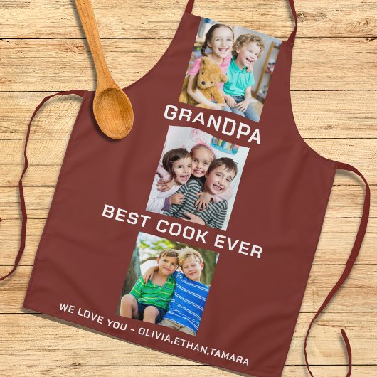 最高のGrandpa Ever Grandkids 3 Photo Collage Maroon エプロン