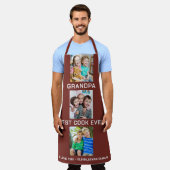 最高のGrandpa Ever Grandkids 3 Photo Collage Maroon エプロン (着用した状態)