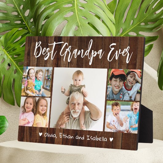最高のGrandpa Ever Grandkids 5 Photo Collage Wood フォトプラーク