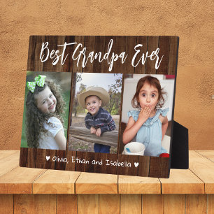 最高のGrandpa Ever Grandkids Wood 3 Photo Collage フォトプラーク