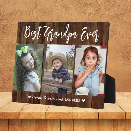 最高のGrandpa Ever Grandkids Wood 3 Photo Collage フォトプラーク