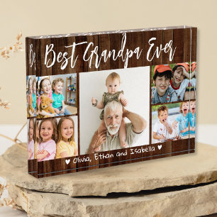 最高のGrandpa Ever Grandkids Wood 5フォトディスプレイ フォトブロック