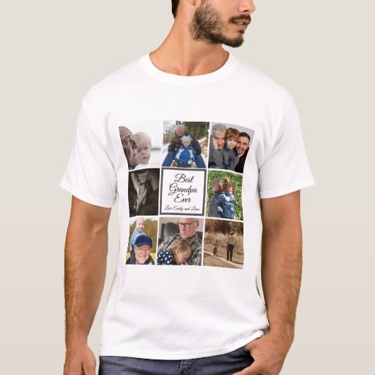 最高のGrandpa ever photo collage白カスタム文字 Tシャツ (正面)