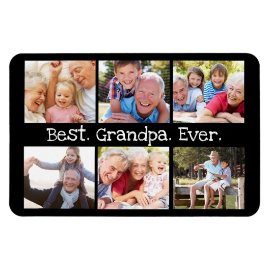 最高のGrandpa Ever Photo Collage in Black モダン マグネット (横)