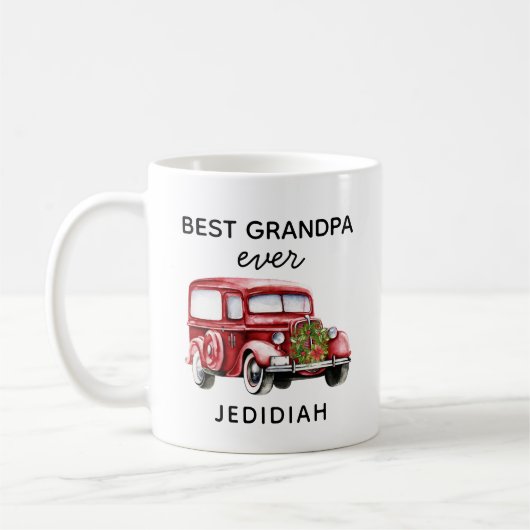 最高のGRANDPA EVER REDヴィンテージトラック/車名 コーヒーマグカップ (左)