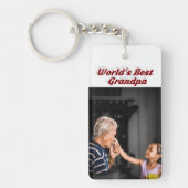 最高のGrandpa photo burgundy文字 キーホルダー (正面)
