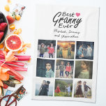 最高のGranny Everモダン Grandy写真コラージュ名 キッチンタオル<br><div class="desc">Celebrate Grandma with Our Best Granny Ever Modern Photo Collage Name Kitchen Towel! This beautifully designed kitchen towel features the loving quote "Best Granny Ever" with a charming hot pink heart icon beside it. Below the quote, personalize it with the names of the grandkids. Beneath the quote and names, create...</div>