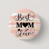 最高のMomのタイポグラフィスクリプトPink Boho Lines 缶バッジ (正面)