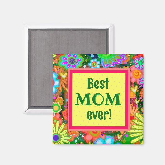 最高のMomイエローかわいらしハートお洒落フローラおもしろい マグネット (正面/裏面)