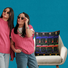 最高のMomフィルタカラー付きブロック黒い背景 クッション