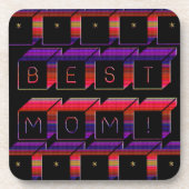 最高のMom色ブロックと黒の背景 コースター (正面)