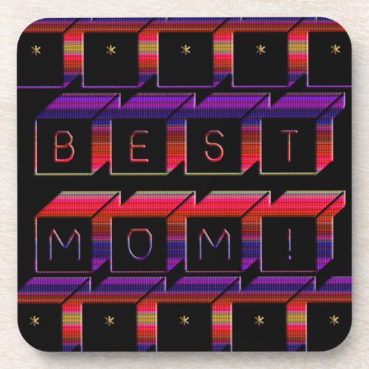 最高のMom色ブロックと黒の背景 コースター (正面)