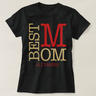 最高のMom金ゴールド赤グリッター名パーソナライズされた Tシャツ