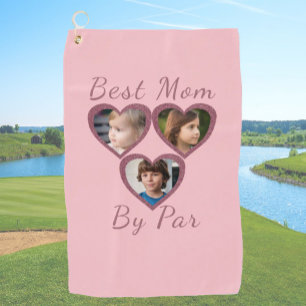 最高のMom By Parピンクハート3 Kids Photo Collage ゴルフタオル