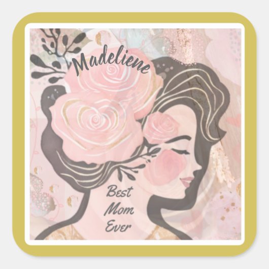 最高のMom Everかわいらし Flowers金ゴールドフレーム名 スクエアシール (正面)