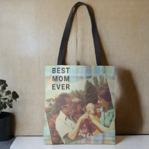 最高のMom Everの写真カスタムkeepsake pastel plaid トートバッグ