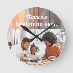 最高のMom Everカスタム photo keepsakeレトロストライプ ラウンド壁時計