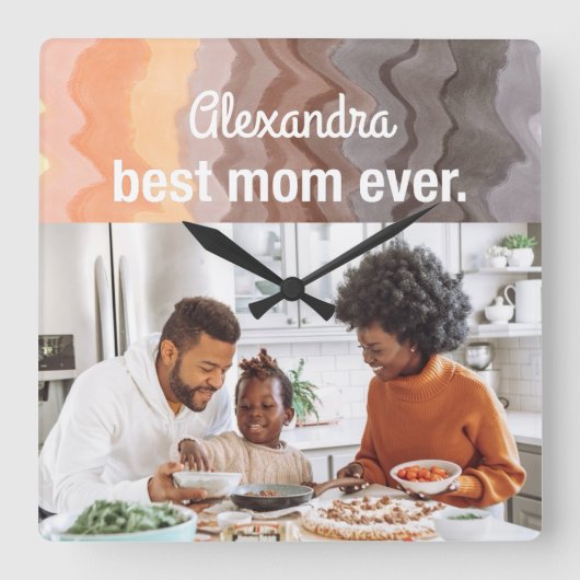 最高のMom Everカスタムphoto keepsake retro waves スクエア壁時計 (正面)
