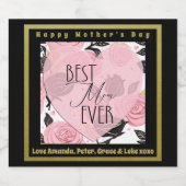 最高のMom Everハートとバラ スパークリングワインラベル (シングルラベル)