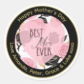 最高のMom Everハートとバラ ラウンドシール (正面)