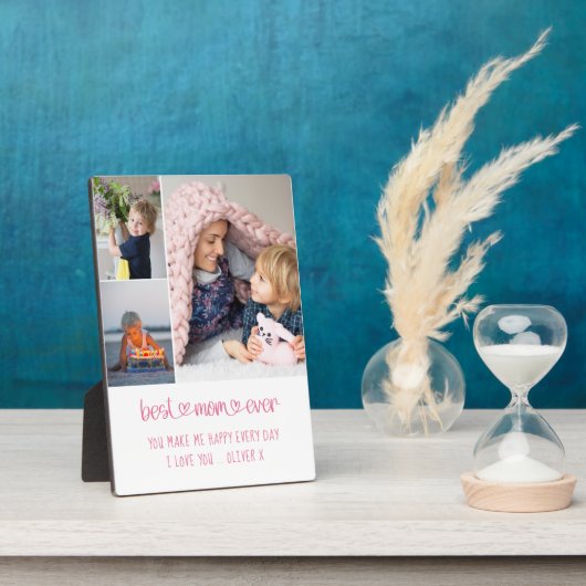 最高のMom Everハートレタリング編集可能3写真 フォトプラーク (側面)