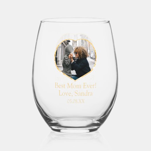 最高のMom Everハート写真テンプレート日 ステムなしワイングラス (裏面)